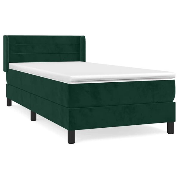 vidaXL Cama box spring con colch&oacute;n terciopelo verde oscuro 90x200 cm