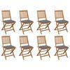 vidaXL Sillas plegables con cojines, 8 unidades, madera maciza de acacia.