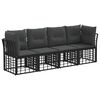 vidaXL Conjunto de sof&aacute;s de exterior con coj&iacute;n 4 pcs Negro Poli&eacute;ster