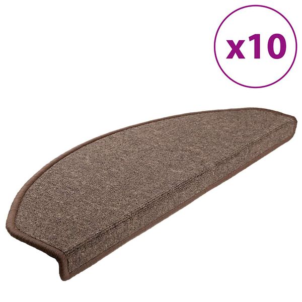 vidaXL Felpudos para escaleras 10 unidades 65x24x4 cm Marr&oacute;n Caf&eacute; Semicircular Grande