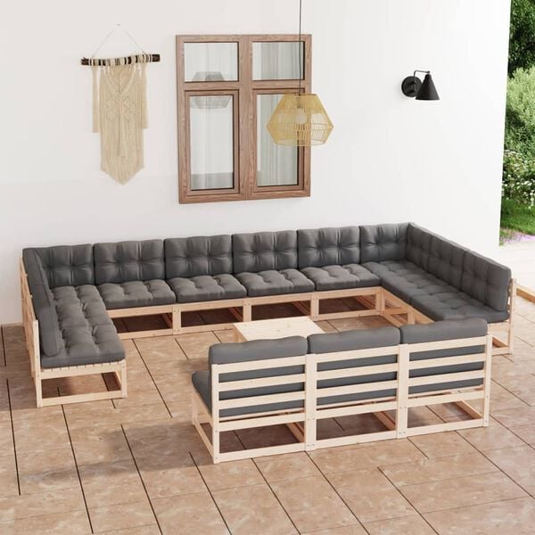vidaXL Juego de muebles de jard&iacute;n 14 pzas y cojines madera maciza pino