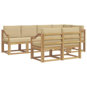 vidaXL Conjunto de sof&aacute;s de exterior con coj&iacute;n 7 pcs y Beige Poli&eacute;ster