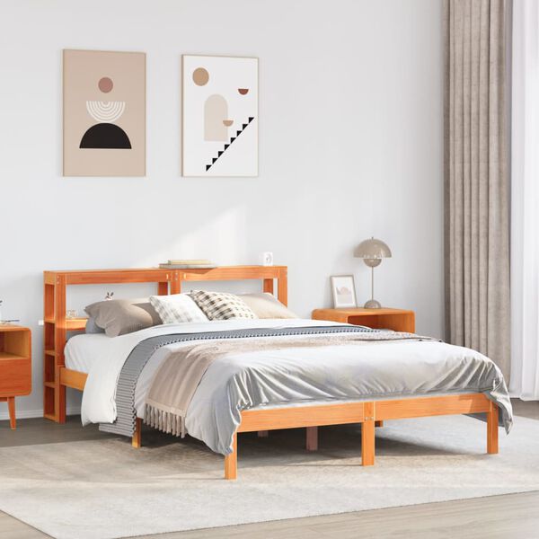 vidaXL Estructura cama con cabecero madera pino marr&oacute;n cera 120x190 cm