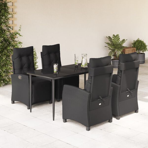 vidaXL Set de muebles jard&iacute;n 5 pzas con cojines rat&aacute;n sint&eacute;tico negro