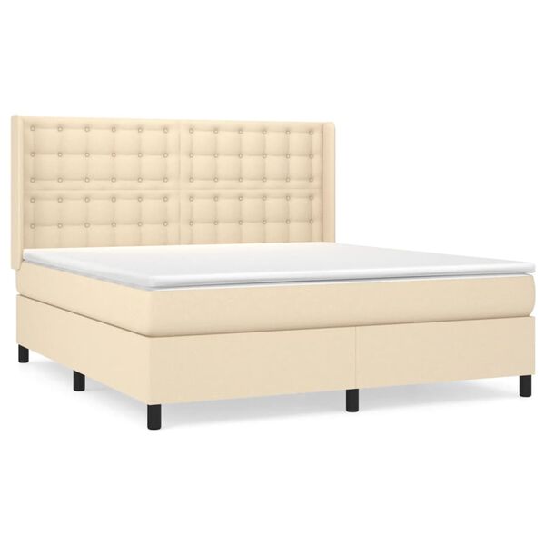 vidaXL Cama box spring con colch&oacute;n tela color crema 160x200 cm
