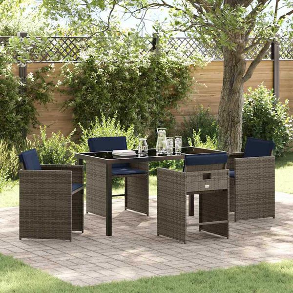 vidaXL Conjunto de Comedor de Jard&iacute;n 5 pcs Gris rat&aacute;n sint&eacute;tico