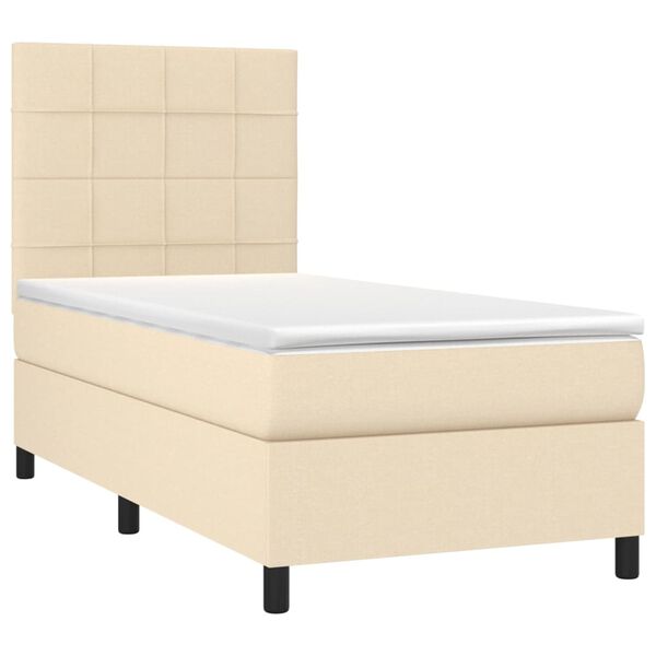 vidaXL Cama box spring colch&oacute;n y luces LED tela color crema 90x190 cm