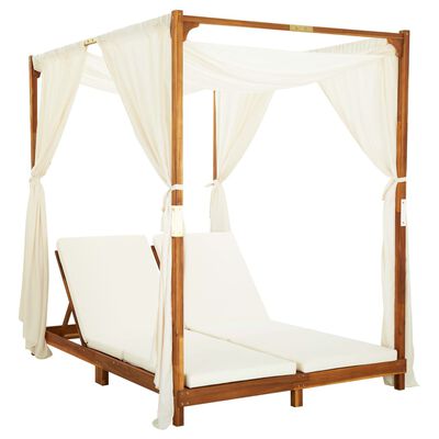 vidaXL Tumbona doble con cortinas y cojines madera maciza de acacia