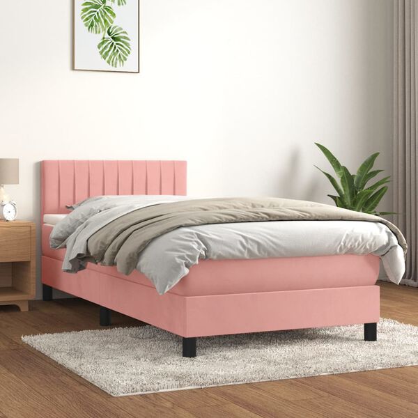 vidaXL Cama box spring con colch&oacute;n terciopelo rosa 80x200 cm