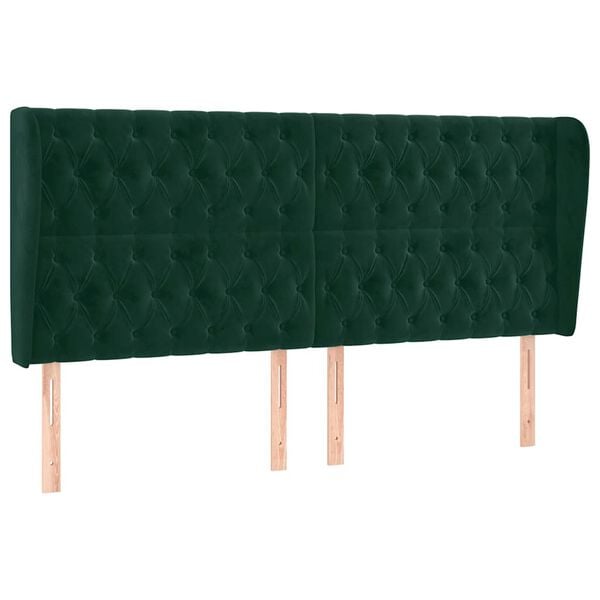 vidaXL Cabecero con orejas de terciopelo verde oscuro 183x23x118/128cm