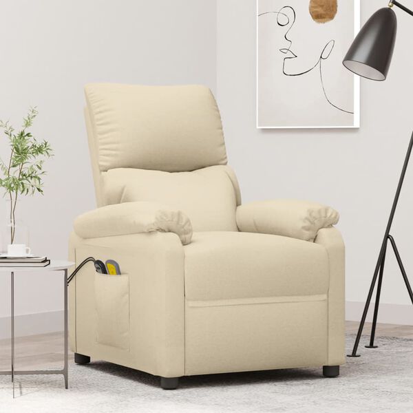 vidaXL Sill&oacute;n de masaje el&eacute;ctrico tela color crema