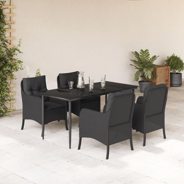 vidaXL Set de muebles jard&iacute;n 5 pzas con cojines rat&aacute;n sint&eacute;tico negro