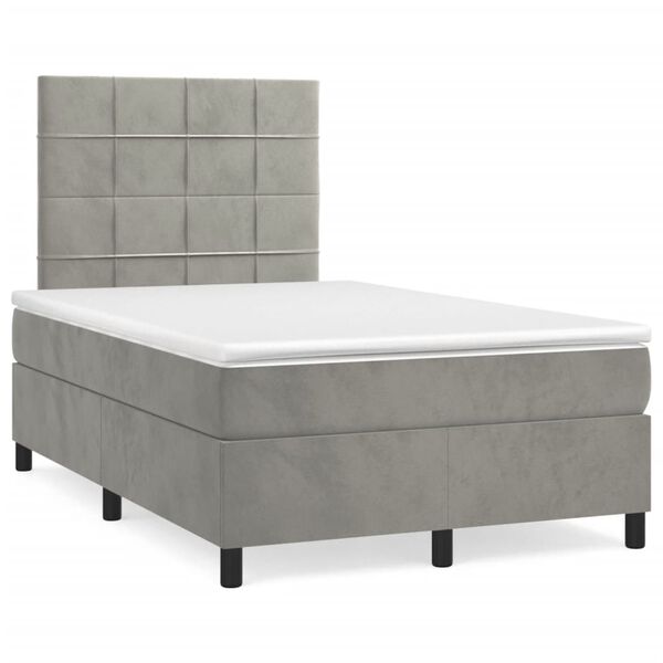 vidaXL Cama box spring colch&oacute;n y LED terciopelo gris claro 120x190 cm