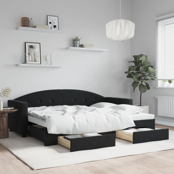 vidaXL Sof&aacute; cama nido con cajones terciopelo negro 80x200 cm