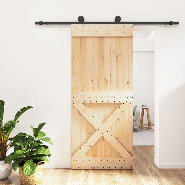 vidaXL Puerta corredera con herrajes madera maciza de pino 90x210 cm