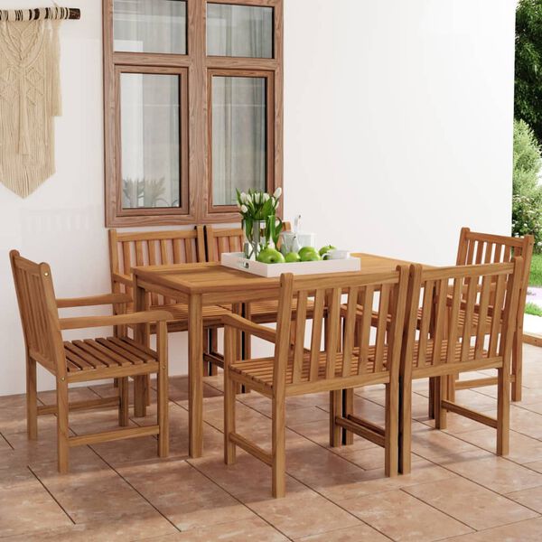 vidaXL Conjunto de comedor de jardín de 7 piezas, 140 x 80 cm, madera maciza de teca