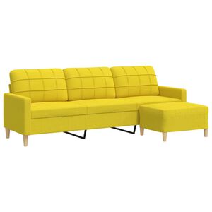 vidaXL Sof&aacute; de 3 plazas con taburete de tela amarillo claro 210 cm