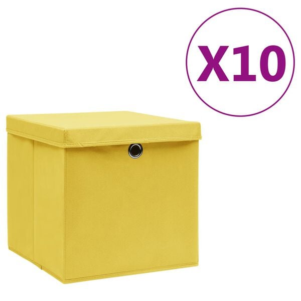 vidaXL Cajas de almacenaje con tapas 10 uds amarillo 28x28x28 cm