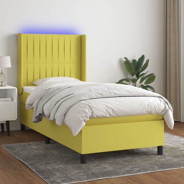 vidaXL Cama box spring colch&oacute;n y luces LED tela verde 80x200 cm