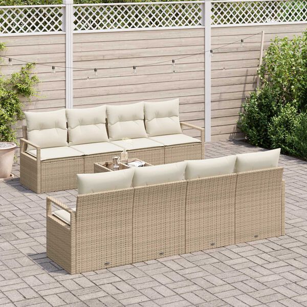 vidaXL Conjunto de sof&aacute; de jard&iacute;n 9 pcs Beige y Crema rat&aacute;n sint&eacute;tico