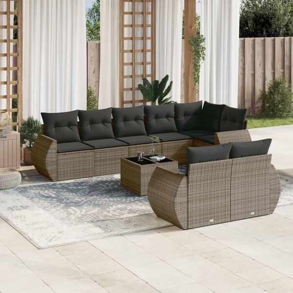 vidaXL Set de muebles de jardín 9 pzas y cojines ratán sintético gris