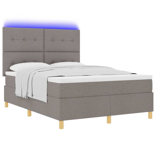 vidaXL Cama Box Spring LED con colch&oacute;n Taup&eacute; 140 x 200 cm tela