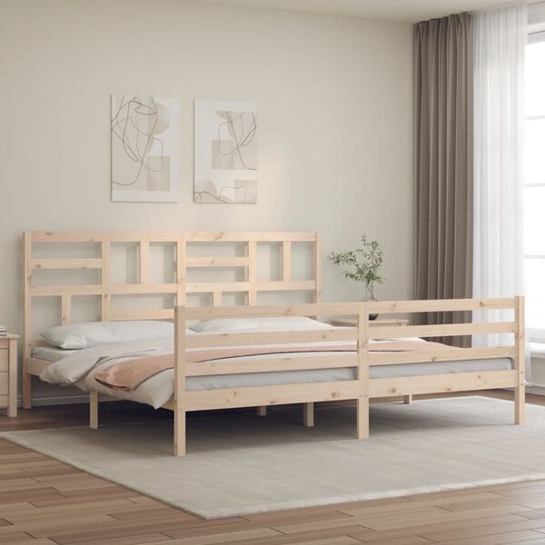 vidaXL Estructura de cama de matrimonio con cabecero madera maciza