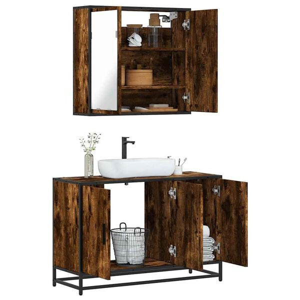vidaXL Set de muebles ba&ntilde;o 2 pzas madera contrachapada roble ahumado