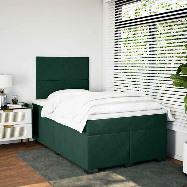 vidaXL Cama box spring con colch&oacute;n terciopelo verde oscuro 120x200 cm