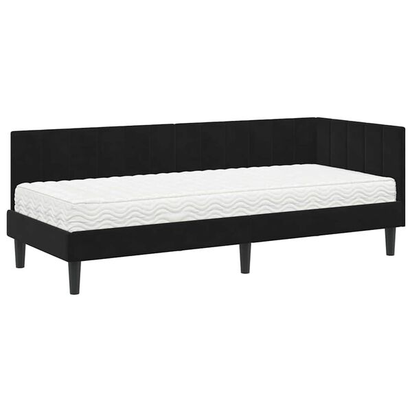 vidaXL Estructura de Cama Esquina con Colch&oacute;n 2 pcs Negro Terciopelo