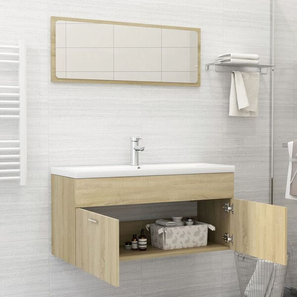 vidaXL Set de muebles de ba&ntilde;o 2 pzas contrachapada roble Sonoma