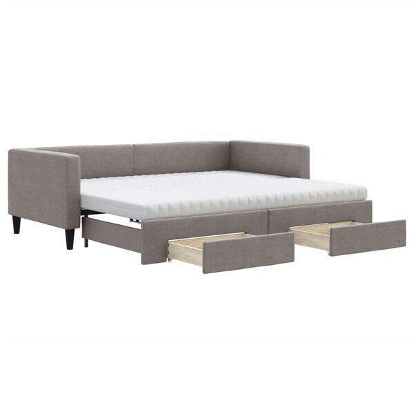 vidaXL Sof&aacute; cama nido con cajones tela gris taupe 90x200 cm