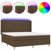 vidaXL Cama box spring colch&oacute;n luces LED tela marr&oacute;n oscuro 160x200cm