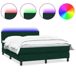 vidaXL Cama box spring con colch&oacute;n y LED terciopelo verde oscuro 160x210 cm