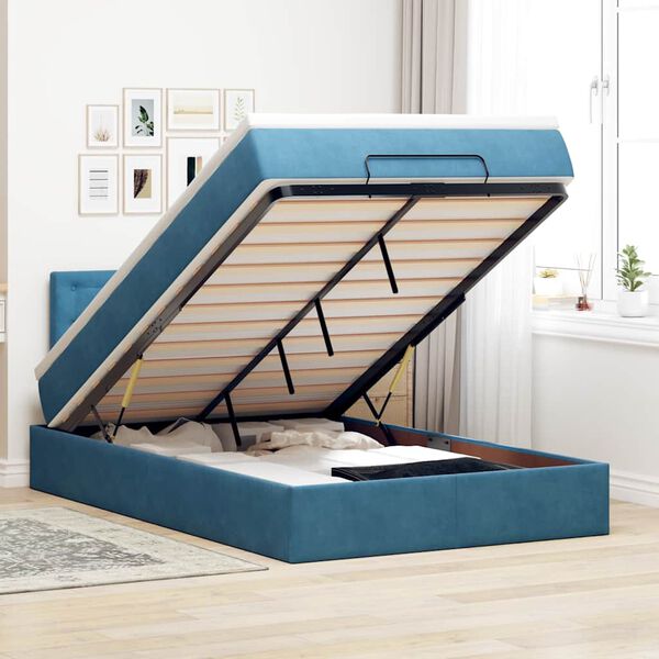 vidaXL Cama otomana con colch&oacute;n y LED terciopelo azul oscuro 120x190cm