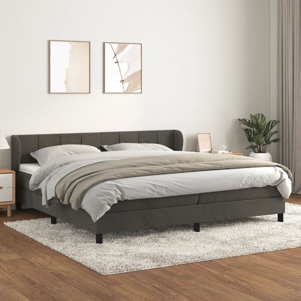 vidaXL Cama box spring con colch&oacute;n terciopelo gris oscuro 200x200 cm