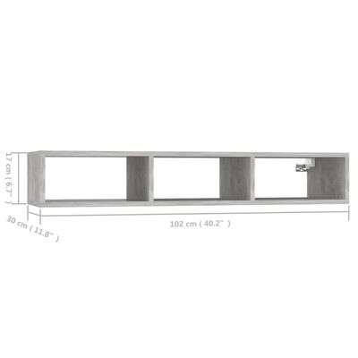 vidaXL Estantería pared madera contrachapada gris hormigón 102x30x17cm