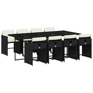 vidaXL Set de comedor de jard&iacute;n 9 pzas y cojines rat&aacute;n sint&eacute;tico negro