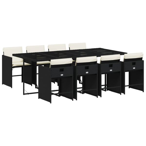 vidaXL Set de comedor de jard&iacute;n 9 pzas y cojines rat&aacute;n sint&eacute;tico negro