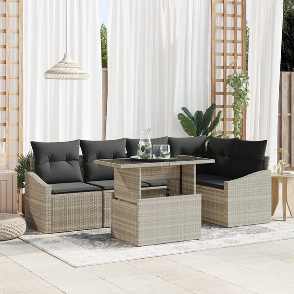 vidaXL Conjunto de sof&aacute; de jard&iacute;n 6 pcs Gris Claro y Gris Oscuro