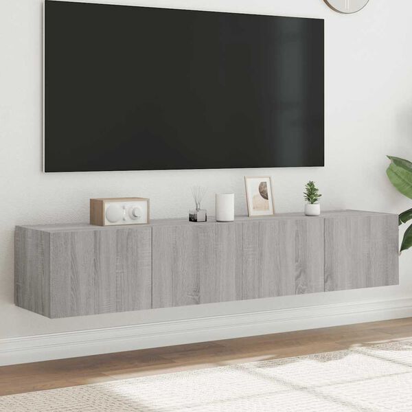 vidaXL Muebles TV de pared con luces LED 2 uds gris Sonoma 80x35x31 cm