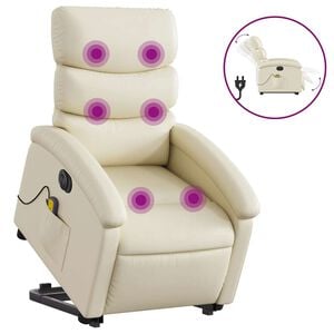 vidaXL Sill&oacute;n de masaje elevable el&eacute;ctrico cuero sint&eacute;tico crema
