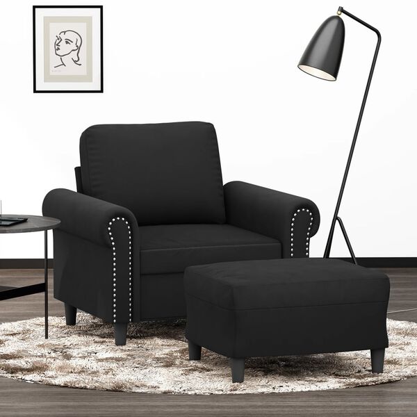 vidaXL Sill&oacute;n con taburete terciopelo negro 60 cm