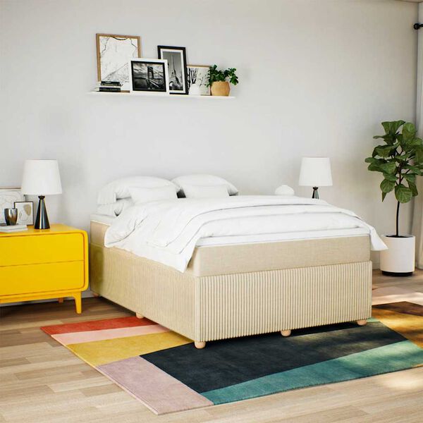 vidaXL Cama box spring con colch&oacute;n tela color crema 140x190 cm