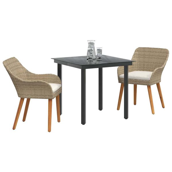 vidaXL Conjunto de Comedor de Jard&iacute;n 3 pcs Beige rat&aacute;n sint&eacute;tico