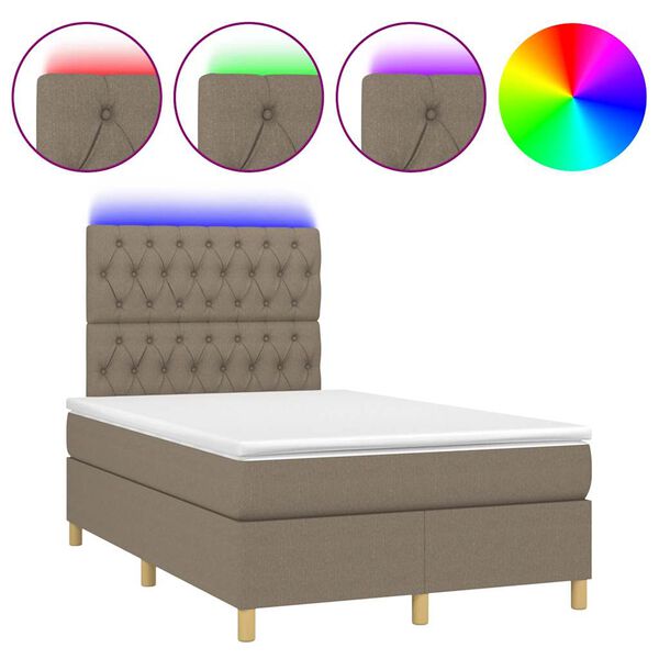 vidaXL Cama box spring con colch&oacute;n y LED tela gris taupe 120x190 cm