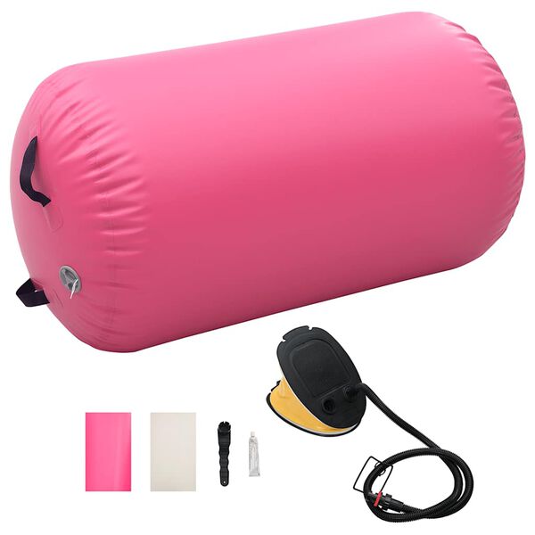 vidaXL Rollo hinchable de gimnasia con bomba PVC rosa 100x60 cm