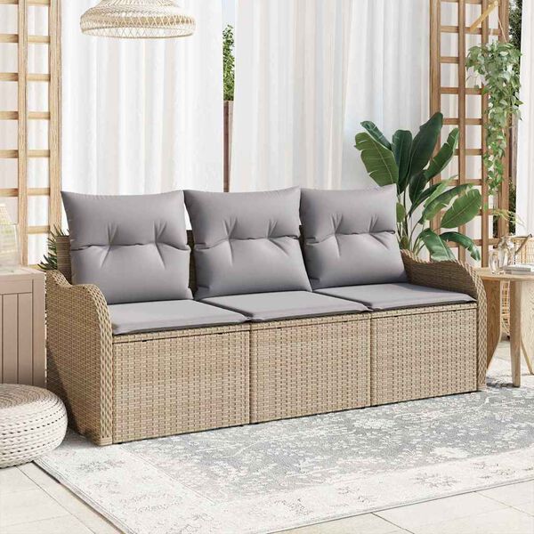 vidaXL Conjunto de sof&aacute; de jard&iacute;n 3 pcs Beige rat&aacute;n sint&eacute;tico