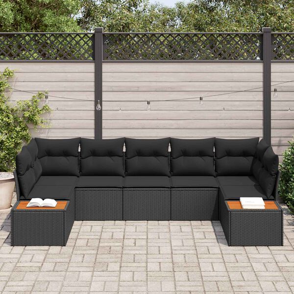 vidaXL Conjunto de sof&aacute;s de jard&iacute;n 7 pcs Negro Rat&aacute;n sint&eacute;tico