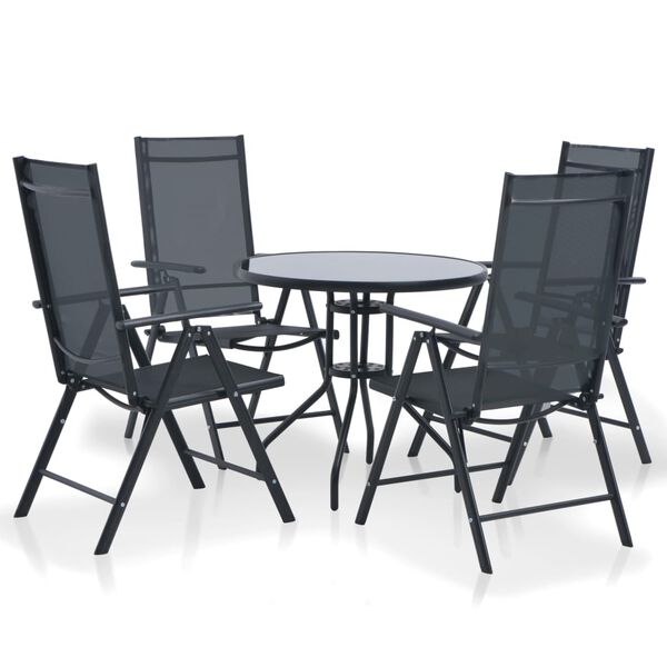 vidaXL Set de comedor de jardín 5 piezas de aluminio y textilene negro